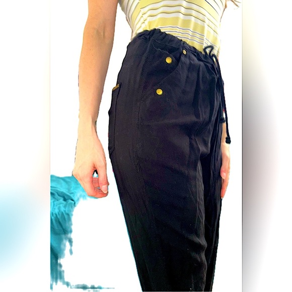 Black Michael by Michael Kors gold accoutrements pants shiny super soft cargo 👖 - Picture 12 of 16